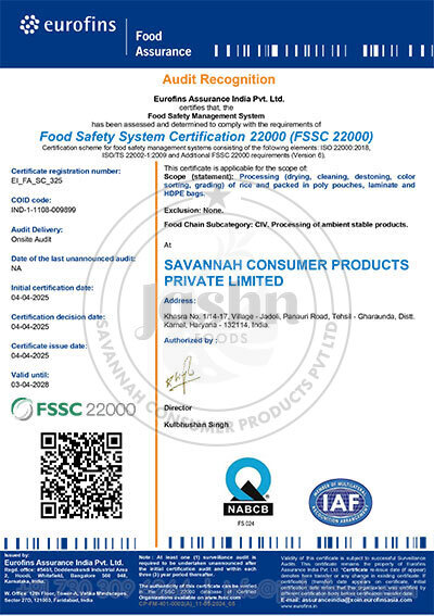 FSSC Certification Jashn Foods