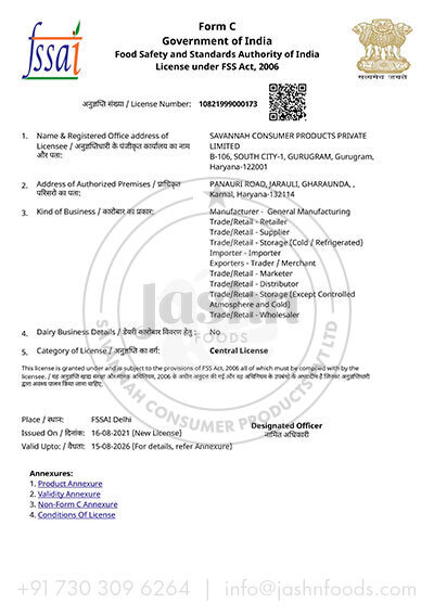 FSSAI Certification Jashn Foods
